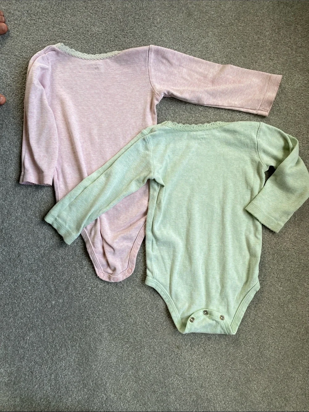 Carter's Long-Sleeve Baby Bodysuits in Light Pink & Sage Green